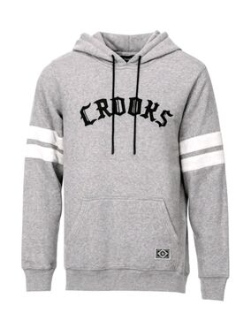 Crook & Castles Hoodie Size XL Gray Varsity Sweatshirt Cream Black Trim Pullover